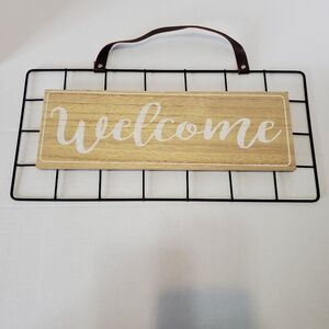 Wooden Welcome Sign with Black Metal Frame